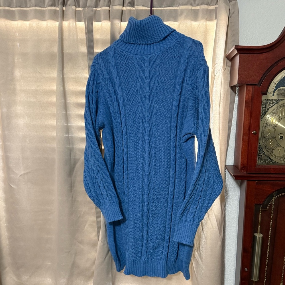 Women's Blue Cable Knit Turtleneck Sweater XL/14